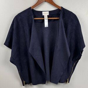 Chico's Navy Cape Jacket size 0 Medium - side zippers suede-feel draped